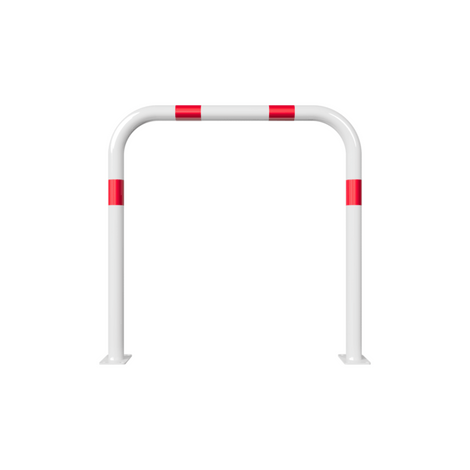 Witte beschermbeugel Ø60 mm met rood-witte markering, op voetplaat, zonder tussenbuis, 1000x1000 mm.