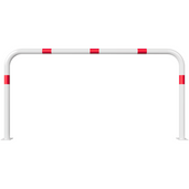 Witte beschermbeugel Ø60 mm met rood-witte markering, op voetplaat, 2000x1000 mm.