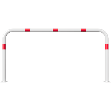 Witte beschermbeugel Ø60 mm met rood-witte markering, op voetplaat, 2000x1000 mm.