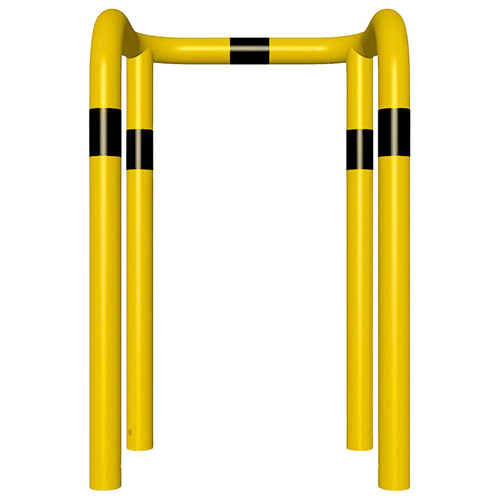 Kolombeschermer Ø76 mm | 2x hoek 90° | Geel-zwart | Voor verankering in beton