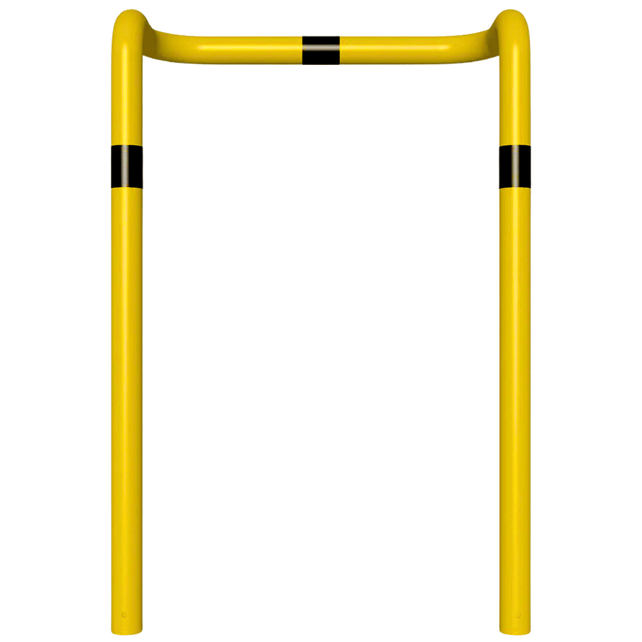 Kolombeschermer Ø76 mm | Geel-zwart | 2x hoek 90° | Voor verankering in beton