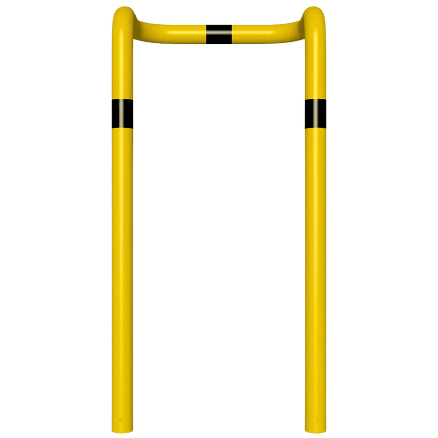 Kolombeschermer Ø76 mm | Geel-zwart | 2x hoek 90° | Voor verankering in beton