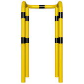 Gele en zwart gestreepte Kolombeschermer Ø76 mm, 750 x 1500 mm, met 2x 90° hoeken.
