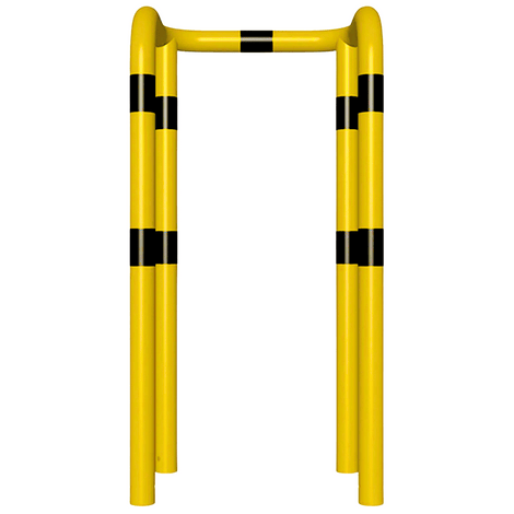 Gele en zwart gestreepte Kolombeschermer Ø76 mm, 750 x 1500 mm, met 2x 90° hoeken.