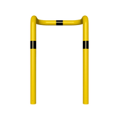 Gele en zwarte kolombeschermer Ø76 mm met 2x 90° hoeken, voor verankering in beton.