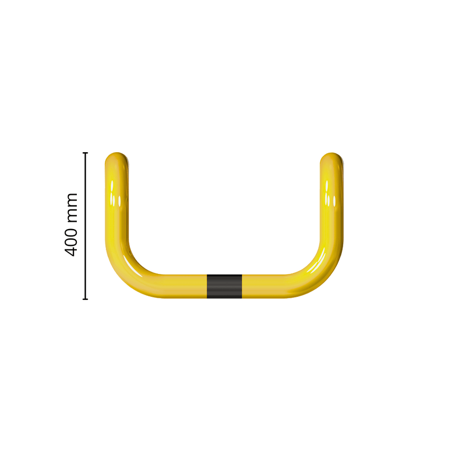 Kolombeschermer Ø76 mm | 2x hoek 90° | Geel-zwart | Voor verankering in beton