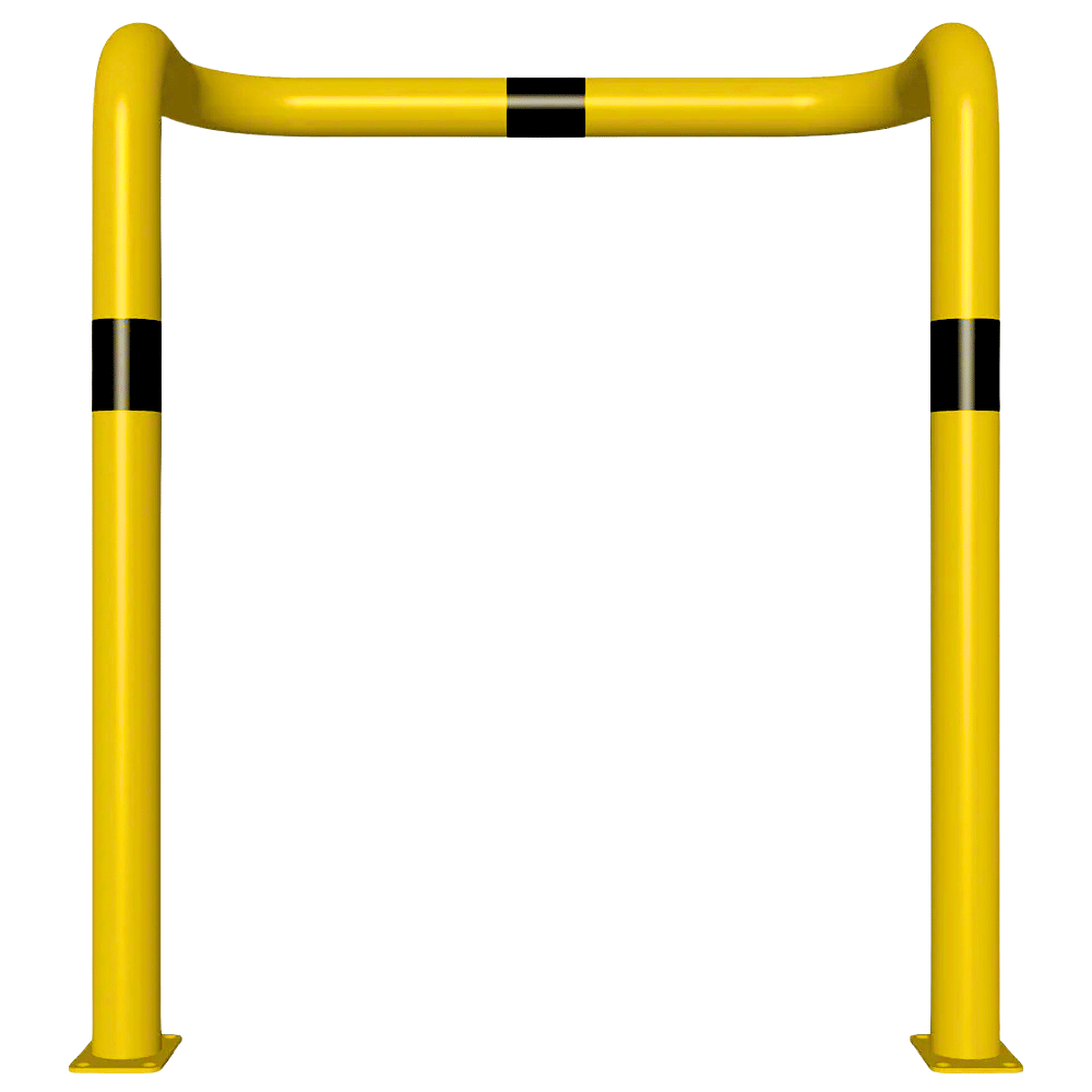 Beschermbeugel Ø76 mm | Geel-zwart | 2x hoek 90° | Op voetplaat