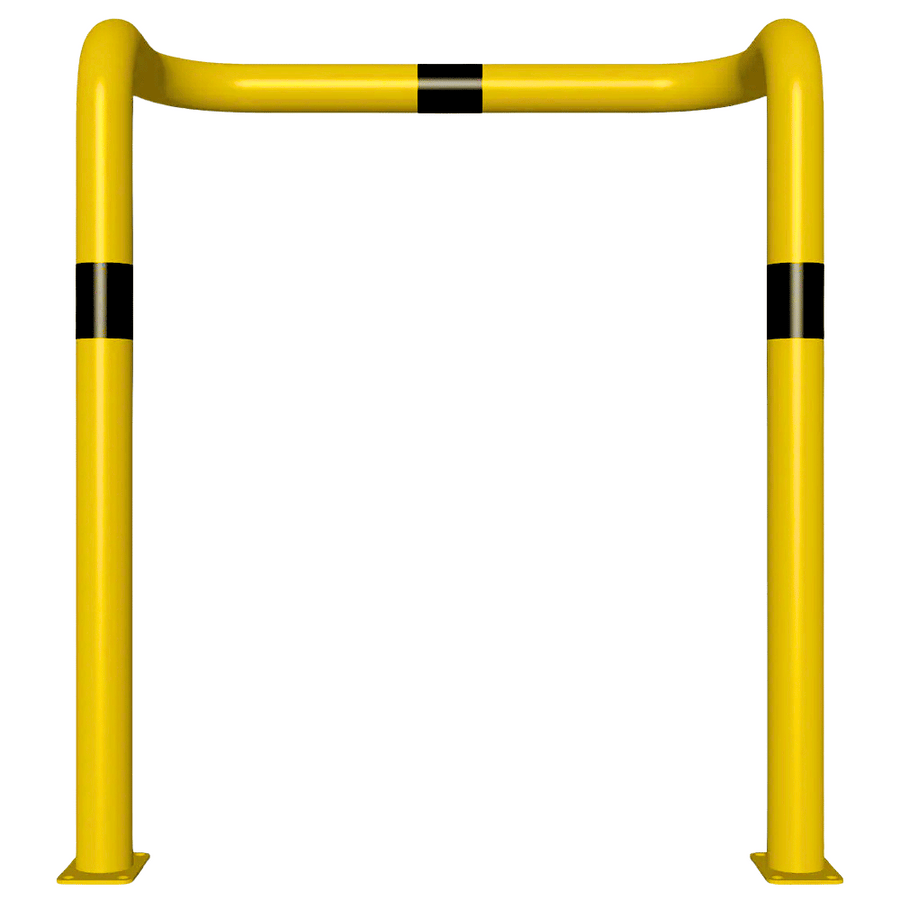 Kolombeschermer Ø76 mm | Geel-zwart | 2x hoek 90° | Op voetplaat