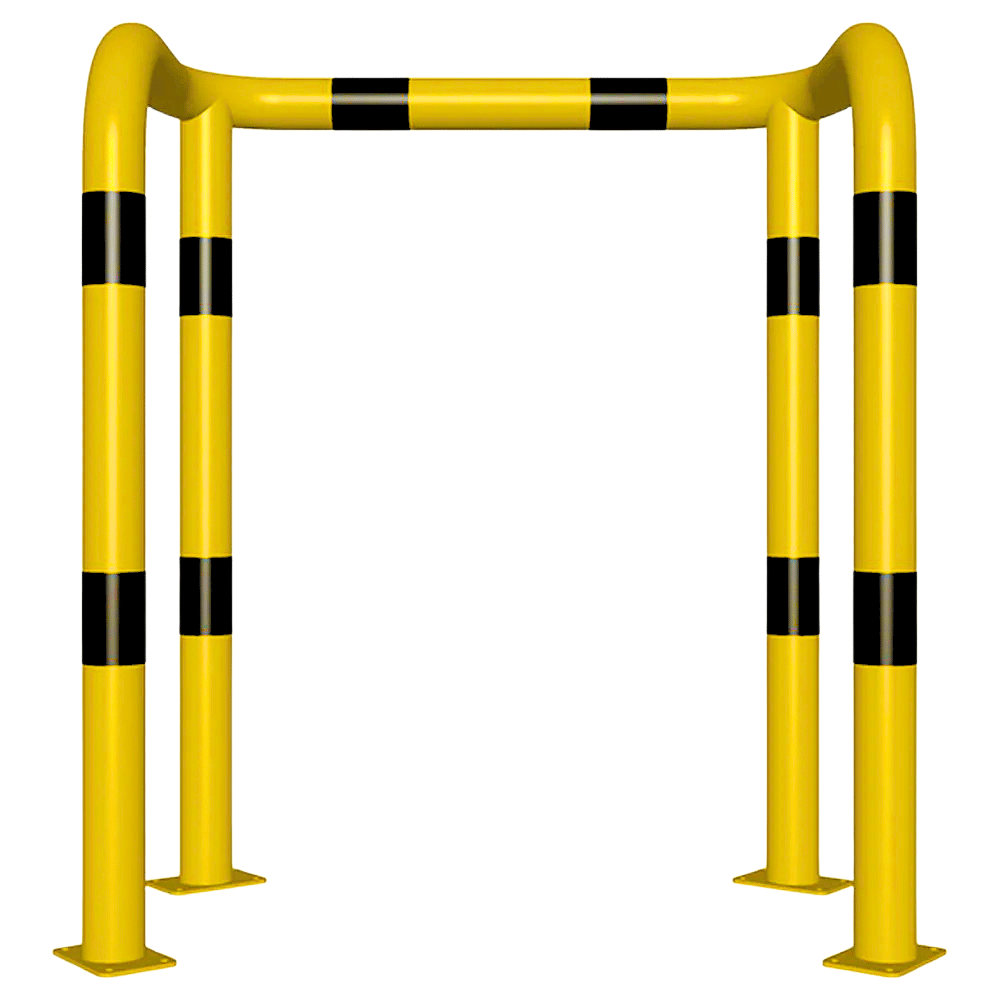 Kolombeschermer Ø76 mm | 2x hoek 90° | Geel-zwart | Op voetplaat