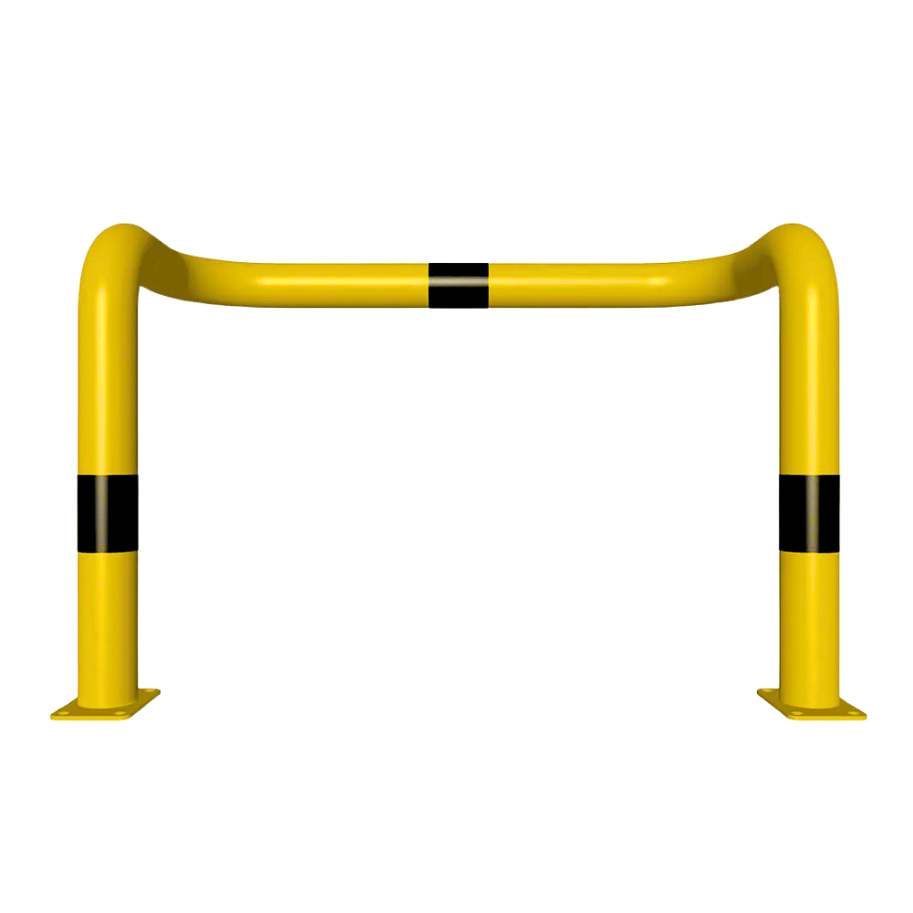 Beschermbeugel Ø76 mm | Geel-zwart | 2x hoek 90° | Op voetplaat