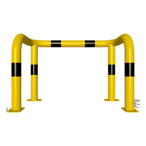 Gele en zwart gestreepte kolombeschermer Ø76 mm, 1000x650 mm, met 2x 90° hoeken op voetplaat.
