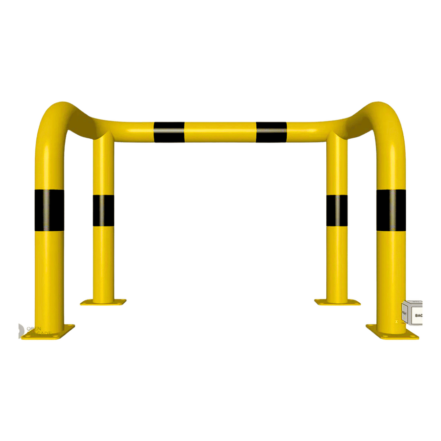 Kolombeschermer Ø76 mm | 2x hoek 90° | Geel-zwart | Op voetplaat