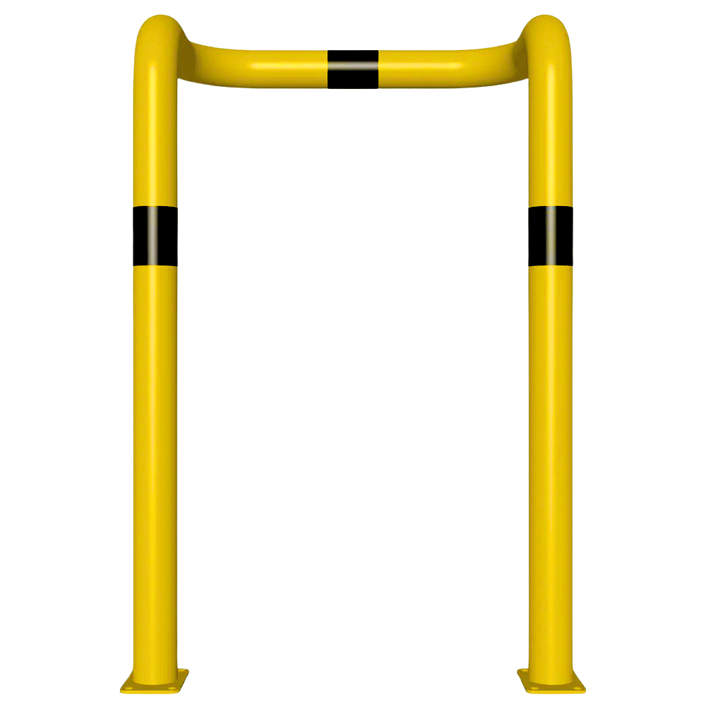 Beschermbeugel Ø76 mm | Geel-zwart | 2x hoek 90° | Op voetplaat