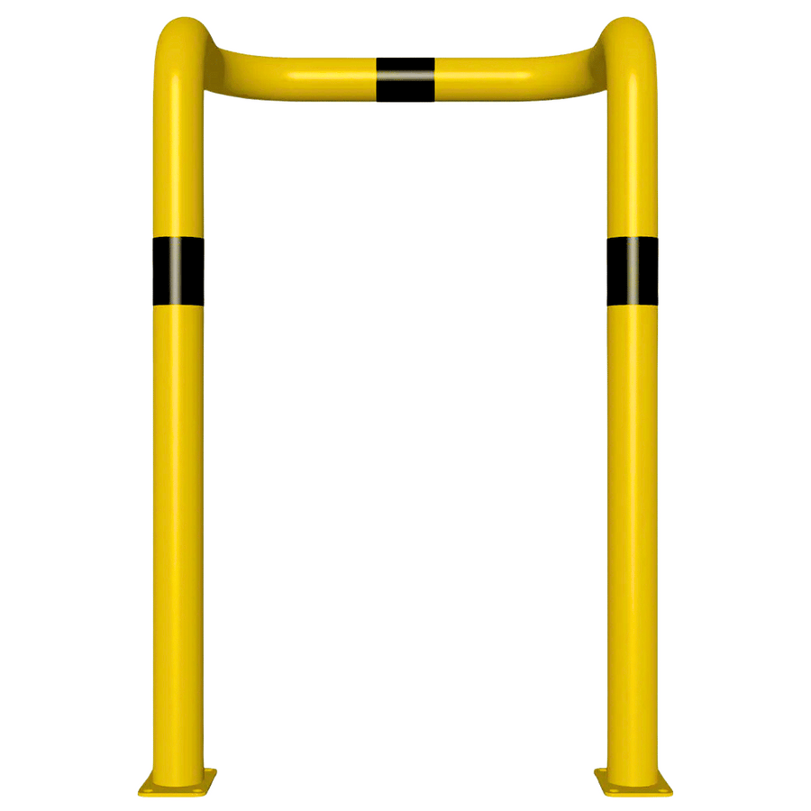 Kolombeschermer Ø76 mm | Geel-zwart | 2x hoek 90° | Op voetplaat