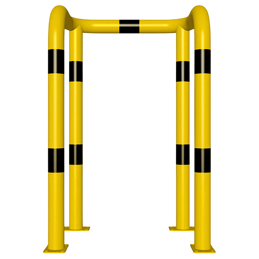 Kolombeschermer Ø76 mm | 2x hoek 90° | Geel-zwart | Op voetplaat