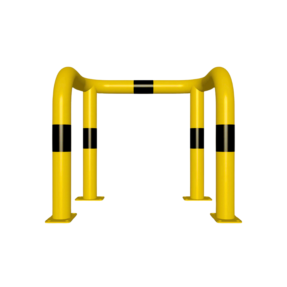 Kolombeschermer Ø76 mm | 2x hoek 90° | Geel-zwart | Op voetplaat
