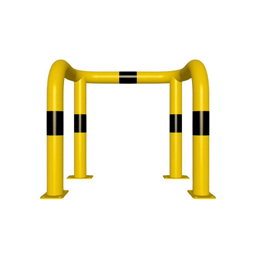 Kolombeschermer Ø76 mm | 2x hoek 90° | Geel-zwart | Op voetplaat