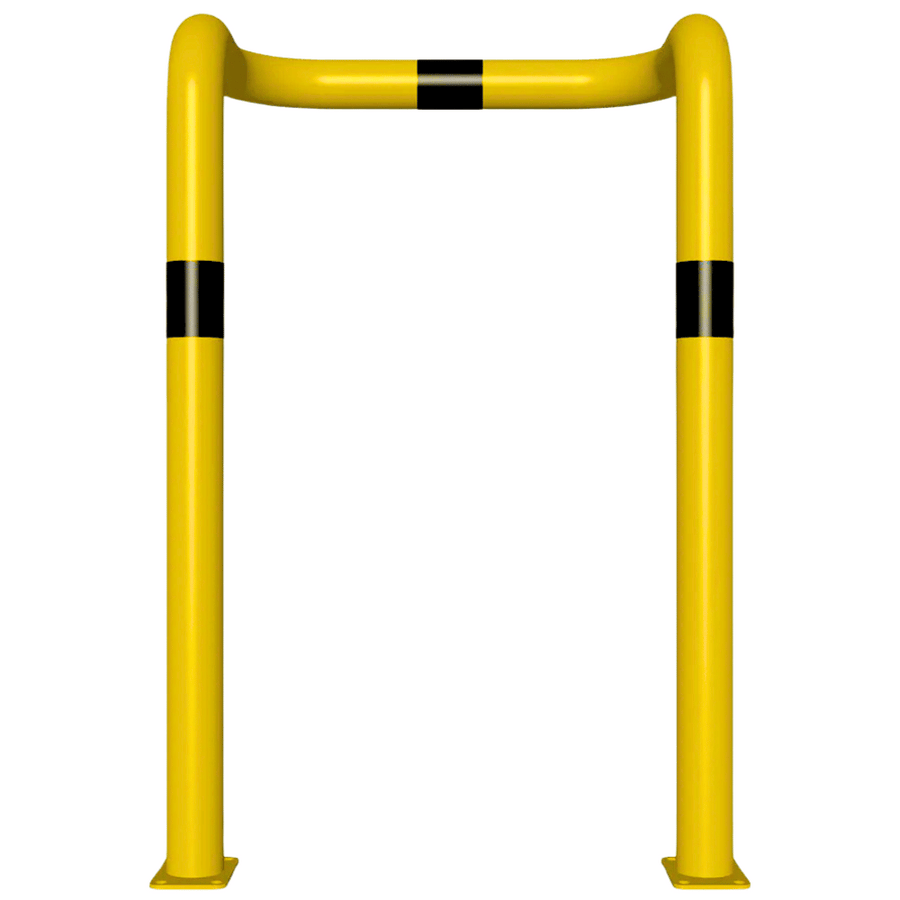 Kolombeschermer Ø76 mm | Geel-zwart | 2x hoek 90° | Op voetplaat