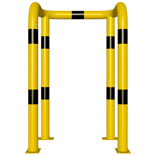 Kolombeschermer Ø76 mm | 2x hoek 90° | Geel-zwart | Op voetplaat