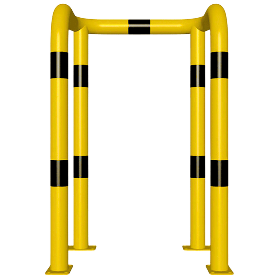 Kolombeschermer Ø76 mm | 2x hoek 90° | Geel-zwart | Op voetplaat