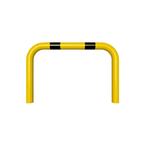 Gele en zwart gestreepte beschermbeugel Ø76 mm, 1000x 650 mm, voor betonverankering.
