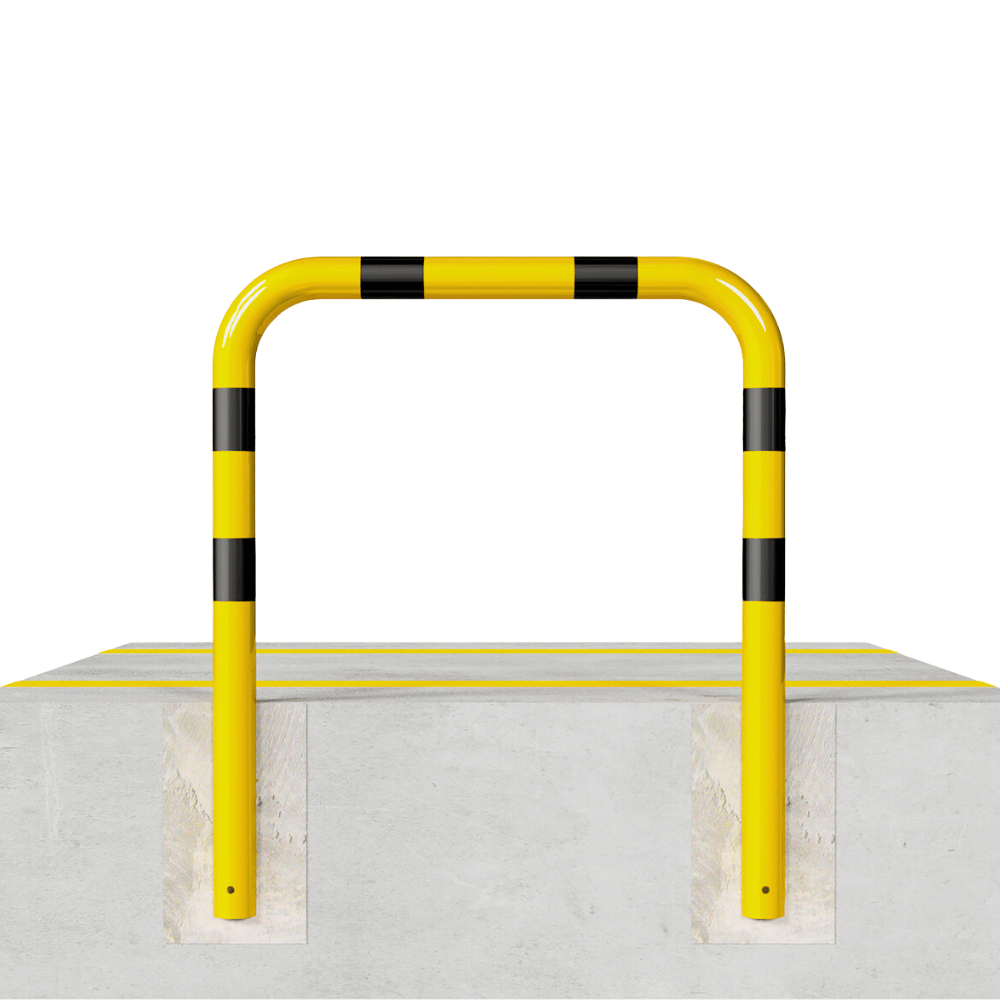 Beschermbeugel Ø76 mm | Geel-zwart | Voor verankering in beton | Zonder tussenbuis