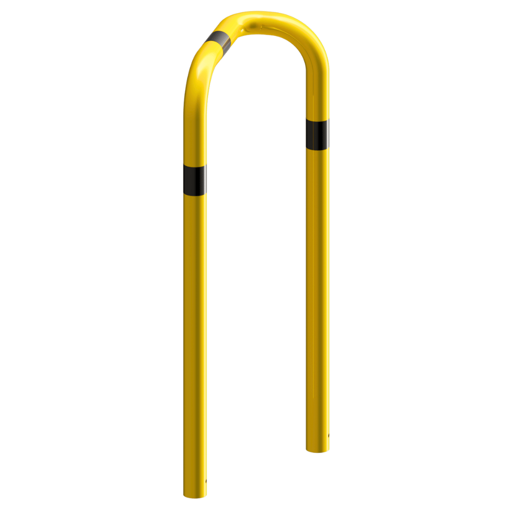 Beschermbeugel Ø76 mm | Geel-zwart | Hoek 90° | Voor verankering in beton
