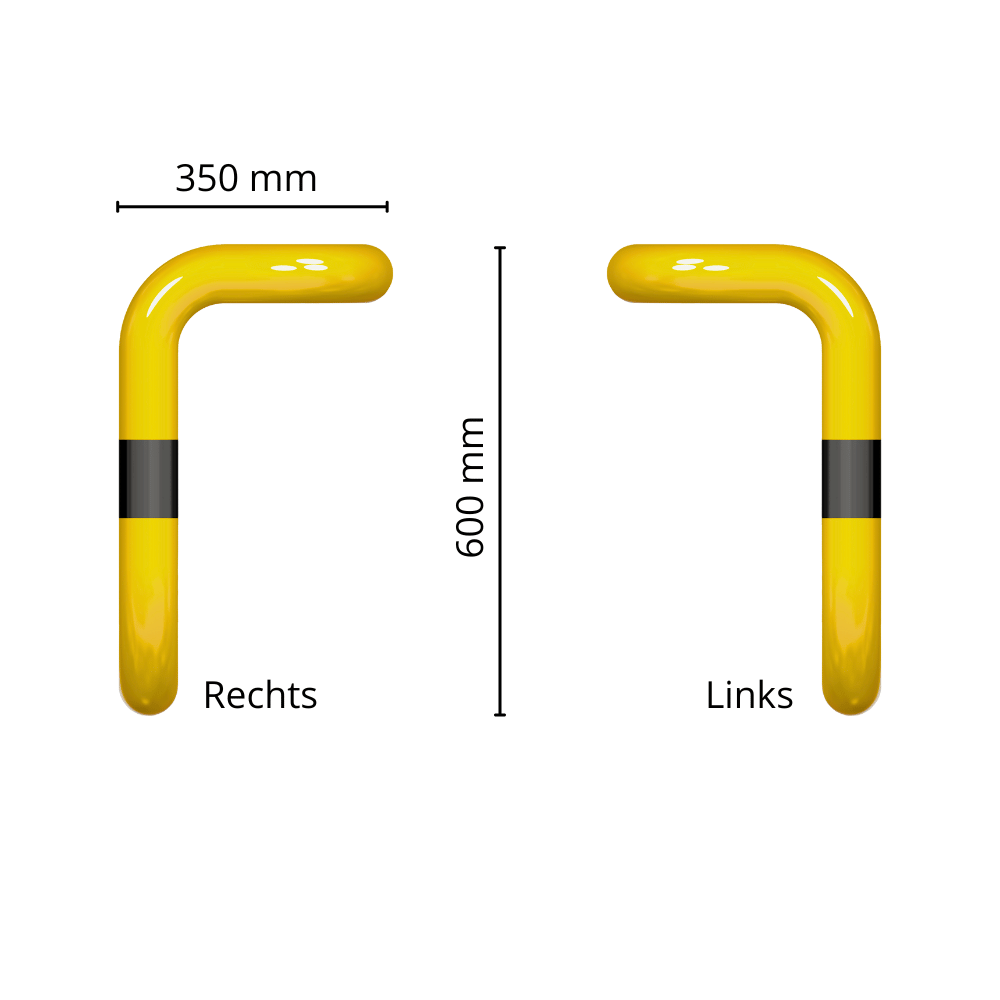 Beschermbeugel Ø76 mm | Geel-zwart | Hoek 90° | Voor verankering in beton