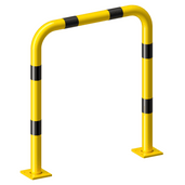 Gele en zwart gestreepte beschermbeugel Ø76 mm, 1000x1150 mm, op verwijderbare voetplaat.