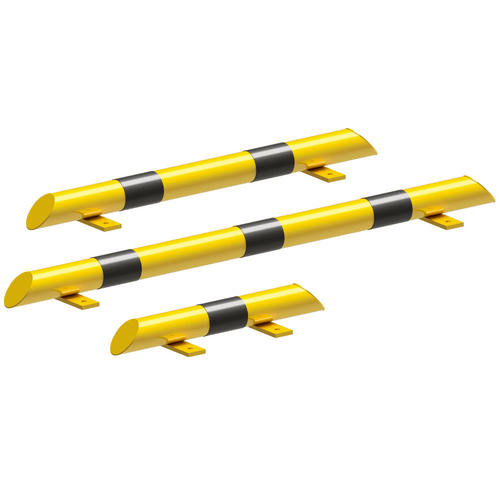 Stootbeschermer Ø76 mm | Geel-zwart | Recht en hoekvorm | Op voetplaat