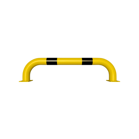 Gele en zwart gestreepte beschermbeugel Ø76 mm, 1000x250 mm, op voetplaat, zonder tussenbuis.