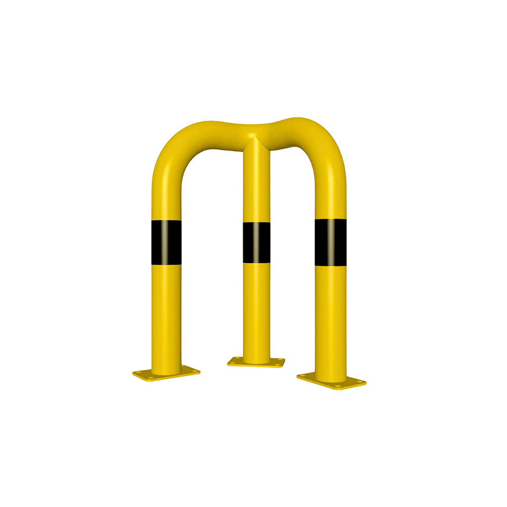 Beschermbeugel Ø76 mm | Hoek 90° | Geel-zwart | Op voetplaat