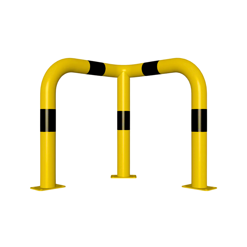 Beschermbeugel Ø76 mm | Hoek 90° | Geel-zwart | Op voetplaat