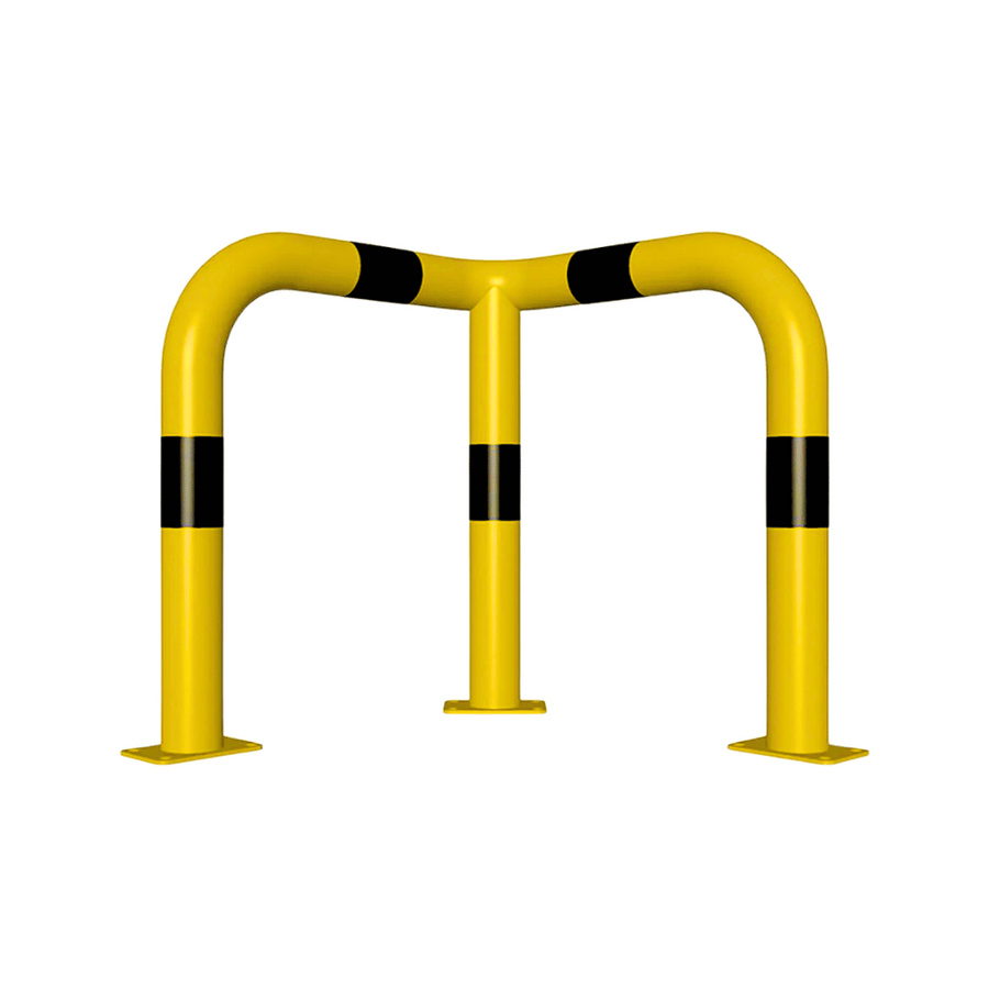 Hoekbeschermer Ø76 mm | Geel-zwart | Hoek 90° | Op voetplaat