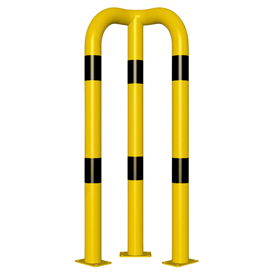 Hoekbeschermer Ø76 mm | Geel-zwart | Hoek 90° | Op voetplaat