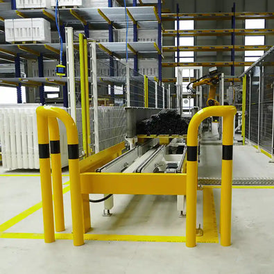 Stelling bescherming Ø76 mm | Geel-zwart | Hoek 90° | Op voetplaat