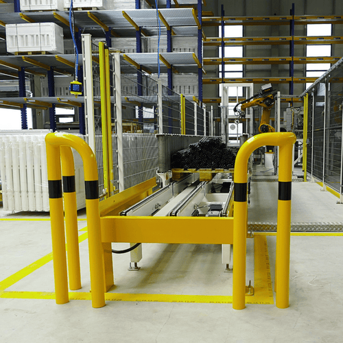 Hoekbeschermer Ø76 mm | Geel-zwart | Hoek 90° | Voor verankering in beton