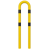 Gele en zwart gestreepte beschermbeugel Ø76 mm, 400 x 1500 mm, voor betonverankering.