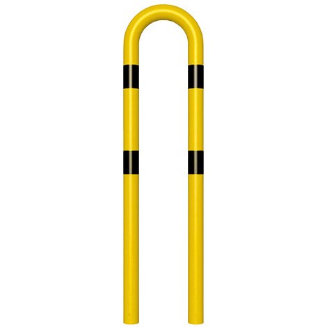 Gele en zwart gestreepte beschermbeugel Ø76 mm, 400 x 1500 mm, voor betonverankering.