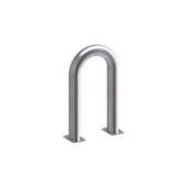 Verzinkt stalen beschermbeugel Ø76 mm, 400x650 mm, met voetplaten voor montage.