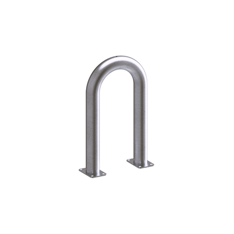 Verzinkt stalen beschermbeugel Ø76 mm, 400x650 mm, met voetplaten voor montage.