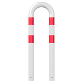 Witte-rode beschermbeugel Ø76 mm, U-vormig, met gaten voor betonverankering.