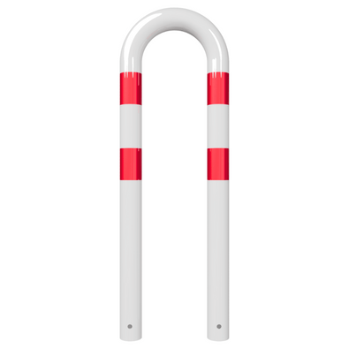 Witte-rode beschermbeugel Ø76 mm, U-vormig, met gaten voor betonverankering.