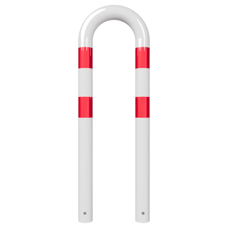 Witte-rode beschermbeugel Ø76 mm, U-vormig, met gaten voor betonverankering.