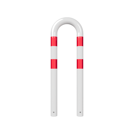 Witte en rood gestreepte Beschermbeugel Ø76 mm, 400 x 1150 mm, voor betonverankering.