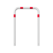Witte-rode beschermbeugel Ø76 mm, 1000x1500 mm, voor verankering in beton.