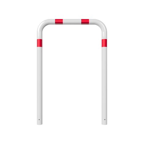 Witte-rode beschermbeugel Ø76 mm, 1000x1500 mm, voor verankering in beton.