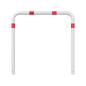Witte-rode beschermbeugel Ø76 mm, 1500x1500 mm, voor betonverankering, zonder tussenbuis.