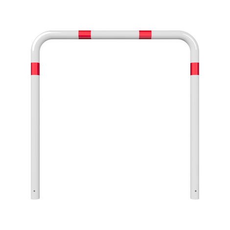 Witte-rode beschermbeugel Ø76 mm, 1500x1500 mm, voor betonverankering, zonder tussenbuis.
