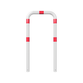 Witte beschermbeugel Ø76 mm met rode reflecterende banden, 750 x 1500 mm, voor betonverankering.